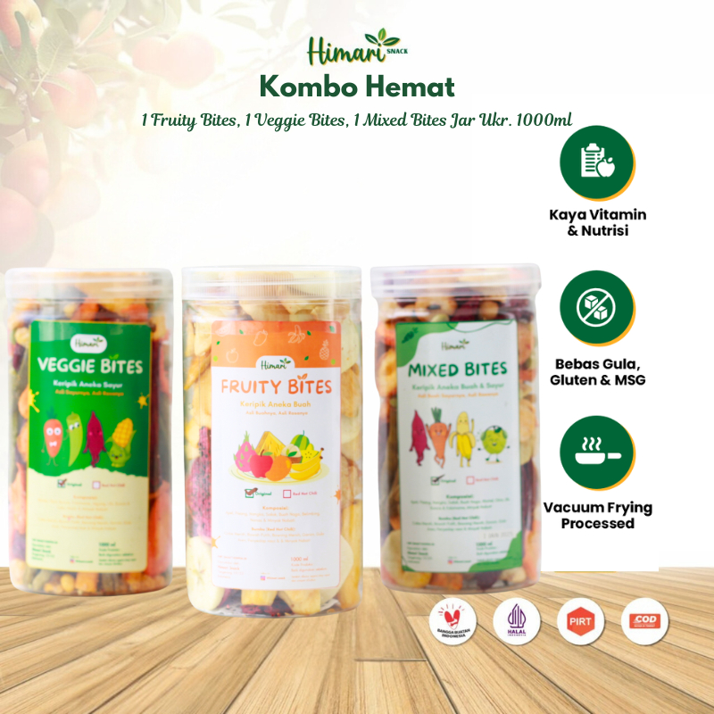 

Himari Kombo Hemat Keripik Buah Sayur Mix 3 Toples Jar @1000ml Cemilan Sehat