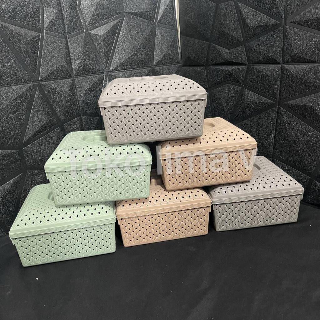 [6 pcs] Wakul Anyam Kotak Eriko Dengan Tutup Wadah Berkat Hajatan Souvenir Besek Plastik Hampers