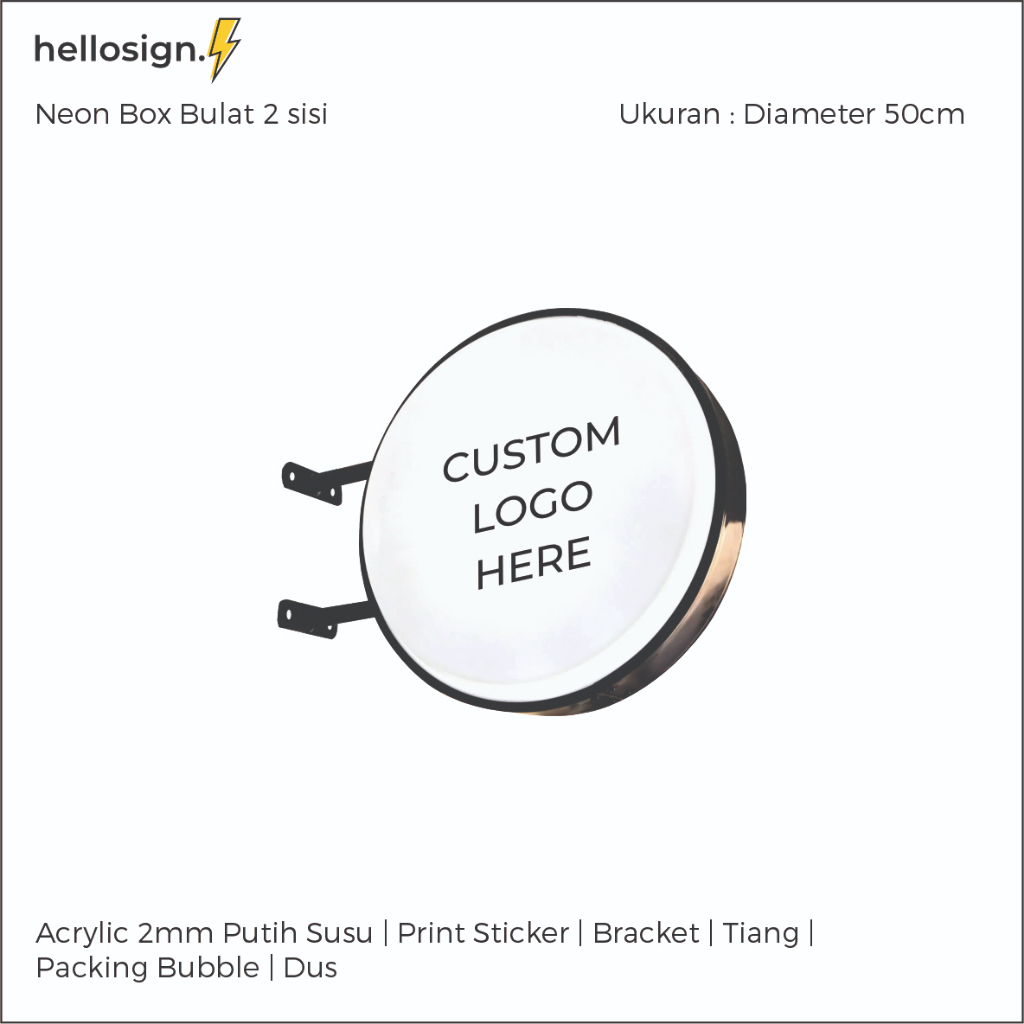 Neon Box Bulat 2 Sisi | Neon Box Sticker + Lampu LED | Neon Box Custom