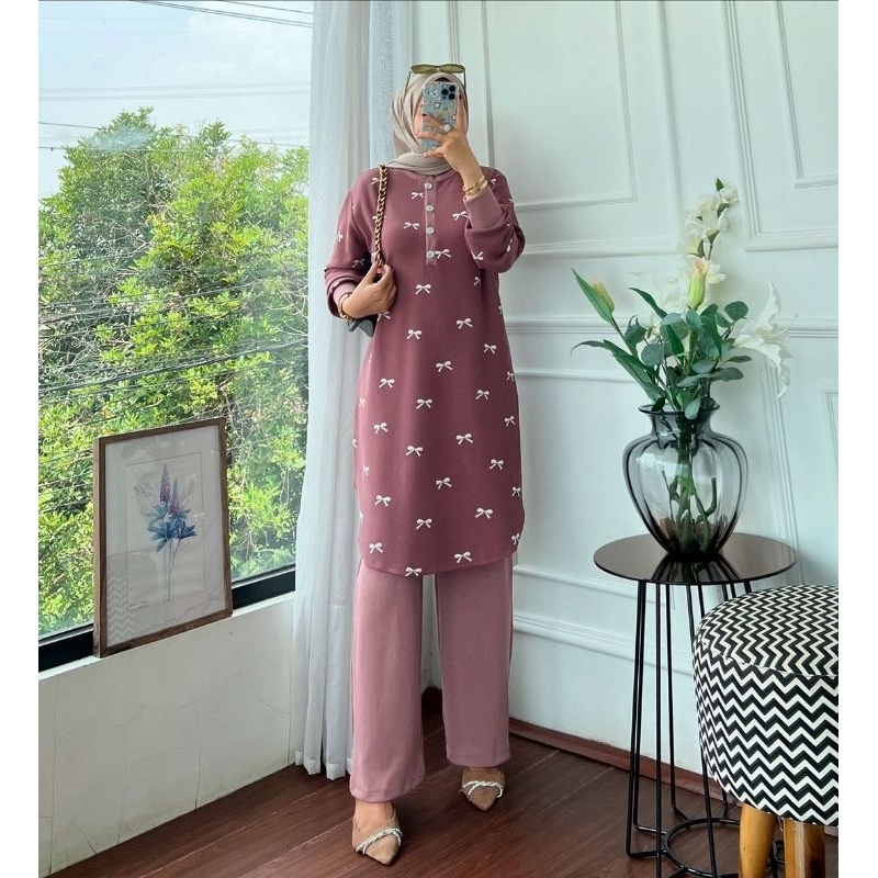 SETELAN TUNIK  KNIT PITA ONE SET KNIT CELANA CUTBRAY VIRAL