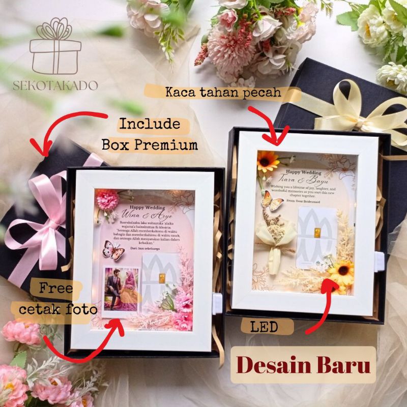 (BISA PASANG EMAS SENDIRI) SIMPLE CLARA HAMPERS FRAME POLAROID BUNGA LOGAM MULIA ANTAM BOX PREMIUM L