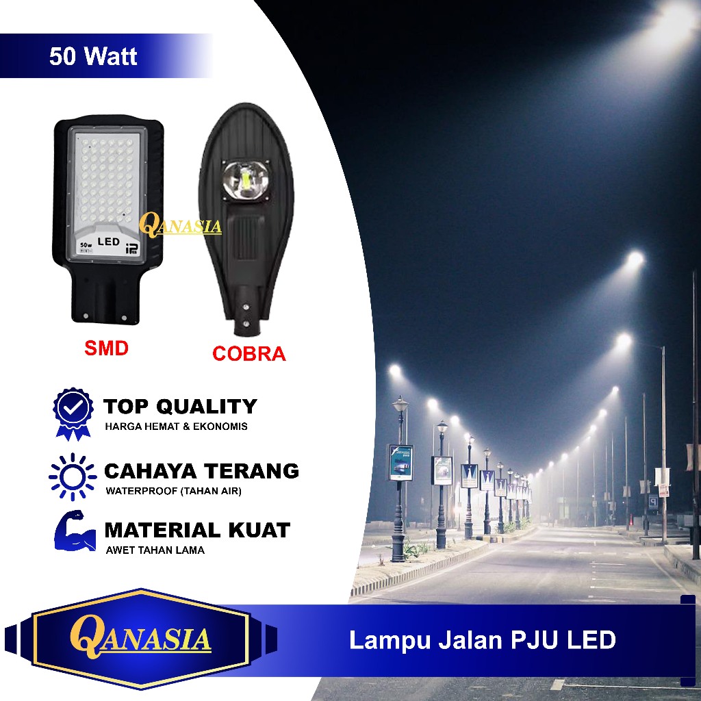 Lampu Jalan PJU LED 50W Terang, Hemat Listrik, SNI Top Quality