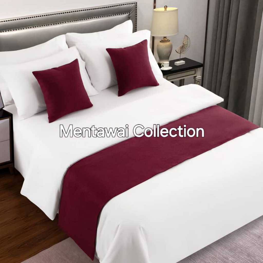 Bed runner Selendang Kasur Hotel Bahan Suede Premium Warna Burgundy Mewah Bisa Custom Ukuran