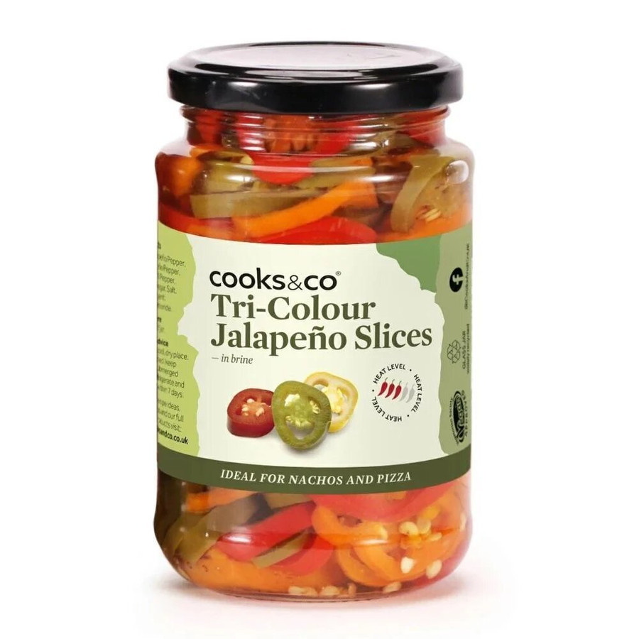 

Cooks & Co Tri Color Jalapeno Pepper Slices Acar Cabai Cabe Iris 3 Warna