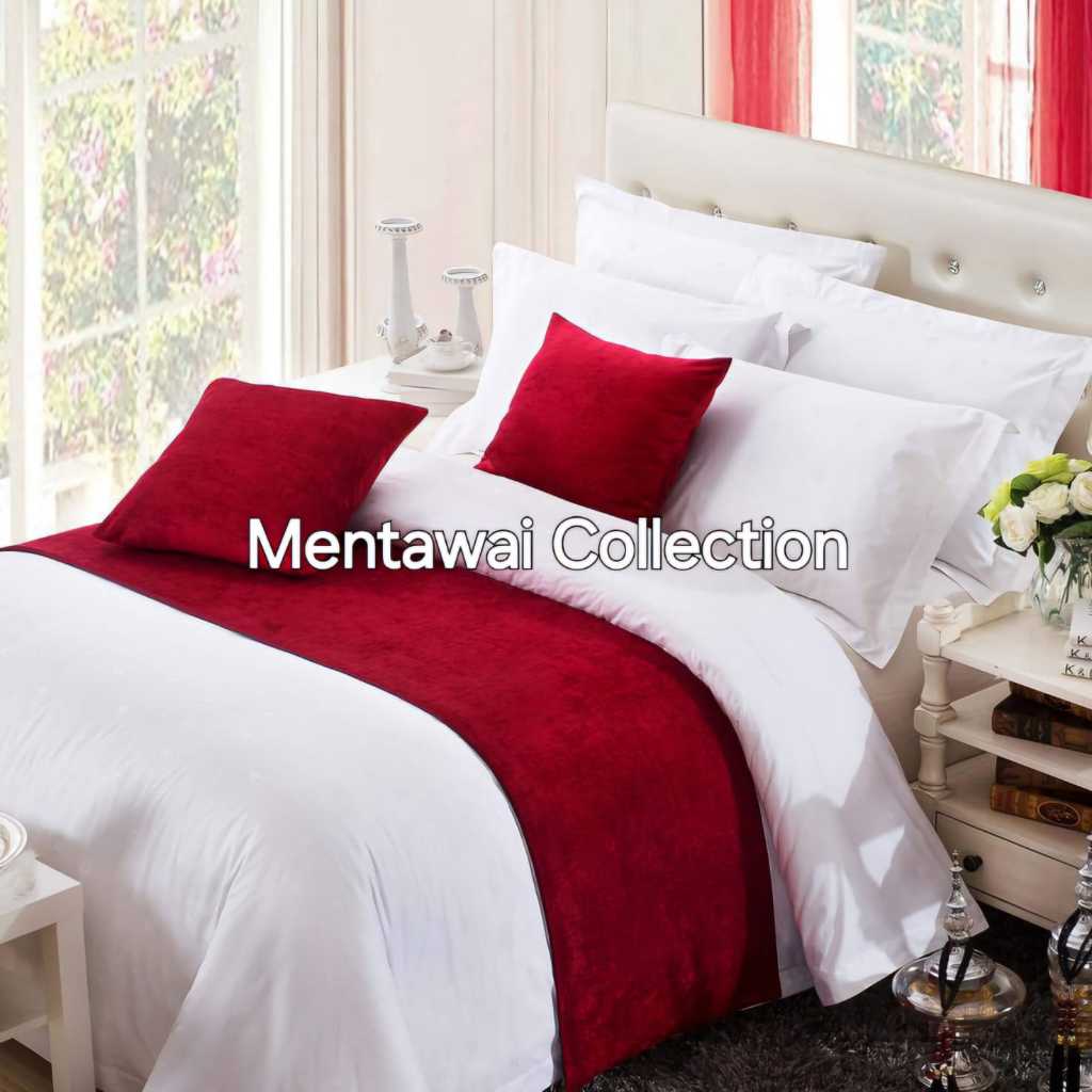 Bed runner Selendang Kasur Hotel Bahan Suede Premium Warna Merah Mewah & Elegan Bisa Custom Ukuran