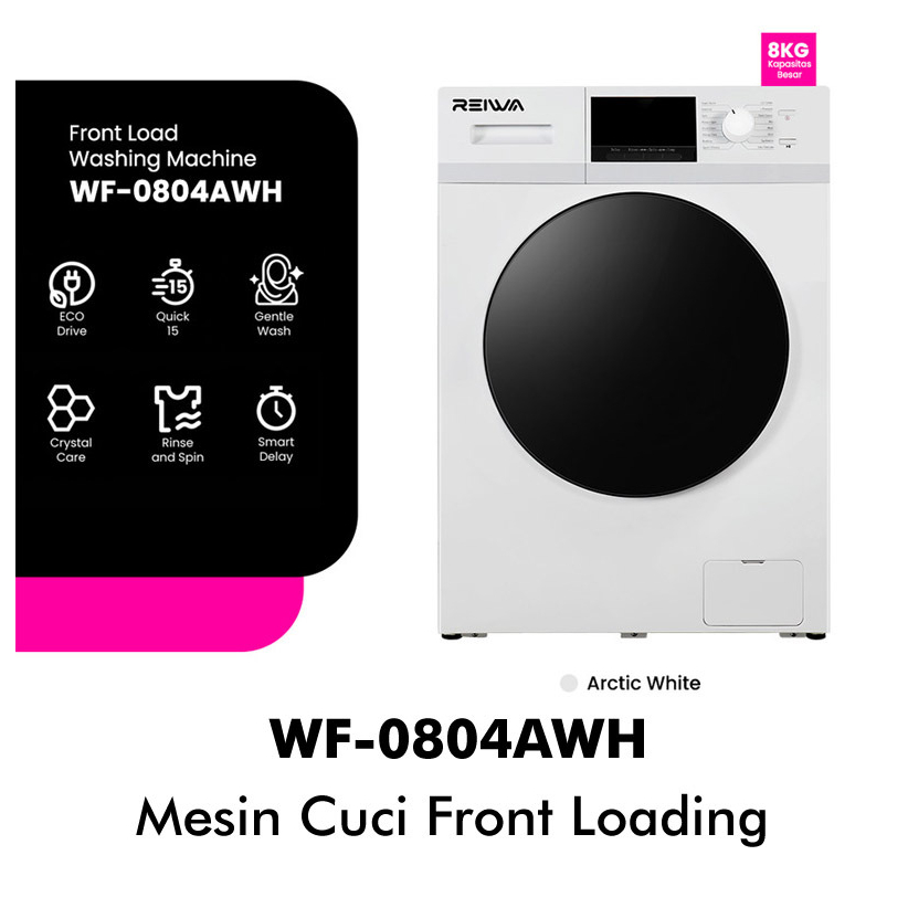 REIWA MESIN CUCI BUKAAN DEPAN 8KG REIWA WF-0804AWH MESIN CUCI FRONT LOADING 8KG MESIN CUCI 1 TABUNG 