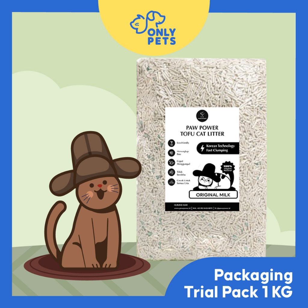 PAW POWER Tofu Cat Litter Gumpal Super Cepat Korean Technology 2.8L - Repack Size 1 kg Pasir Kucing 