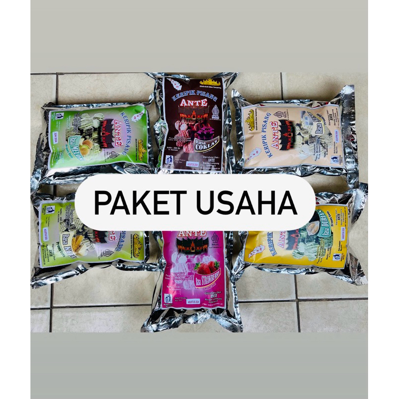 

PAKET USAHA KERIPIK ANTE PISANG varian rasa isi 25 pcs dalam 1 paket.