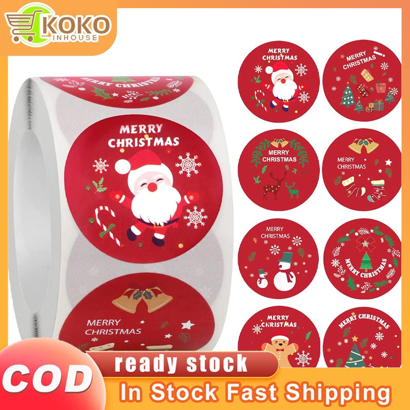 

Sticker Selamat Natal Stiker Label Merry Christmas Dekoratif Bundar 3.8cm (1 roll/500 pcs)