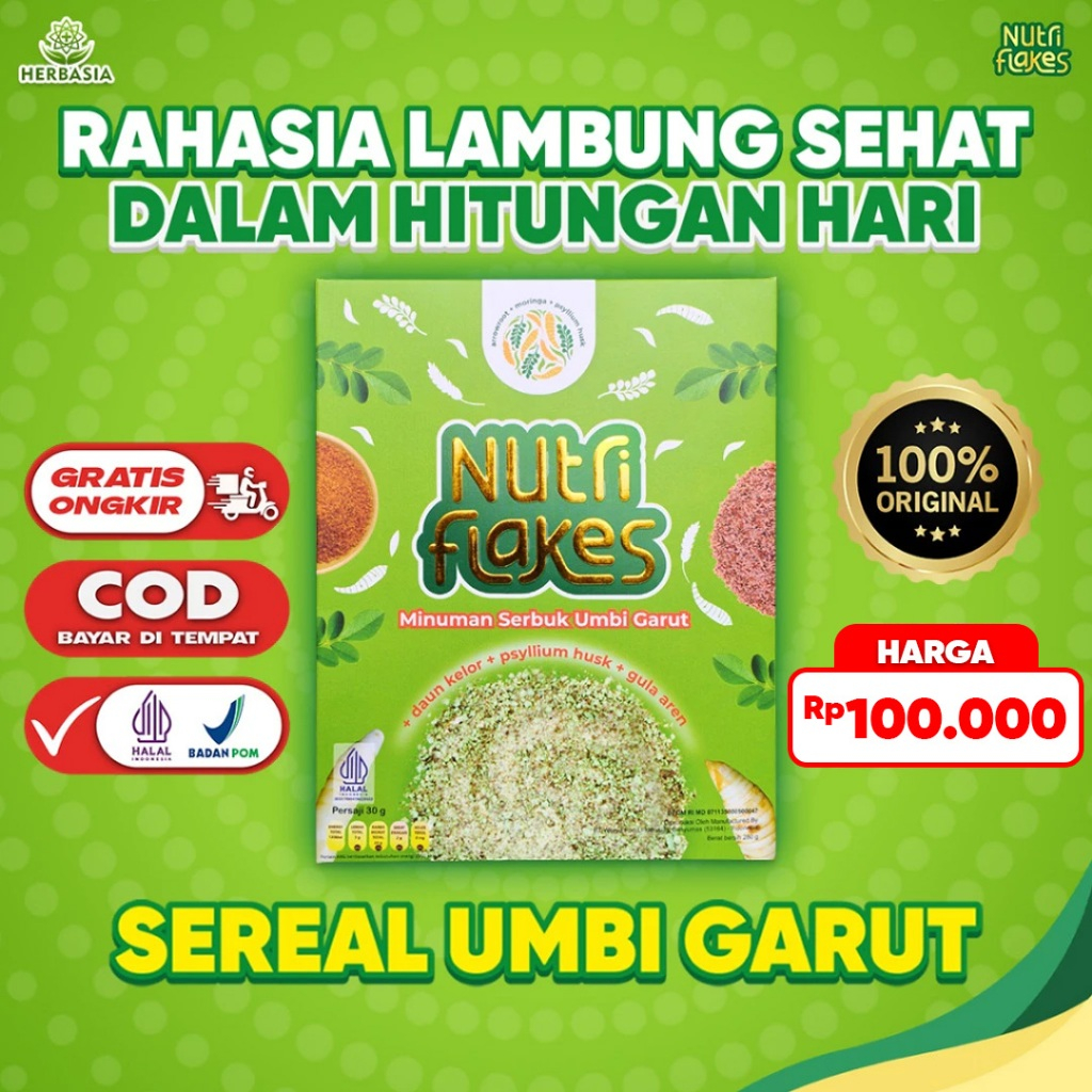 

Nutriflakes Sereal Sarapan Umbi Garut & Daun Kelor Solusi Atasi Asam Lambung Gerd dan Diabetes Suplemen Makanan Diet