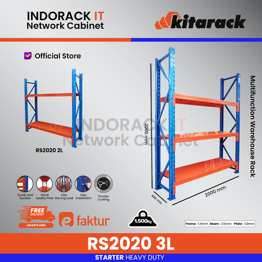 RS2020 Rak Gudang 3vl/Susun Rak Warehouse Tinggi 2meter