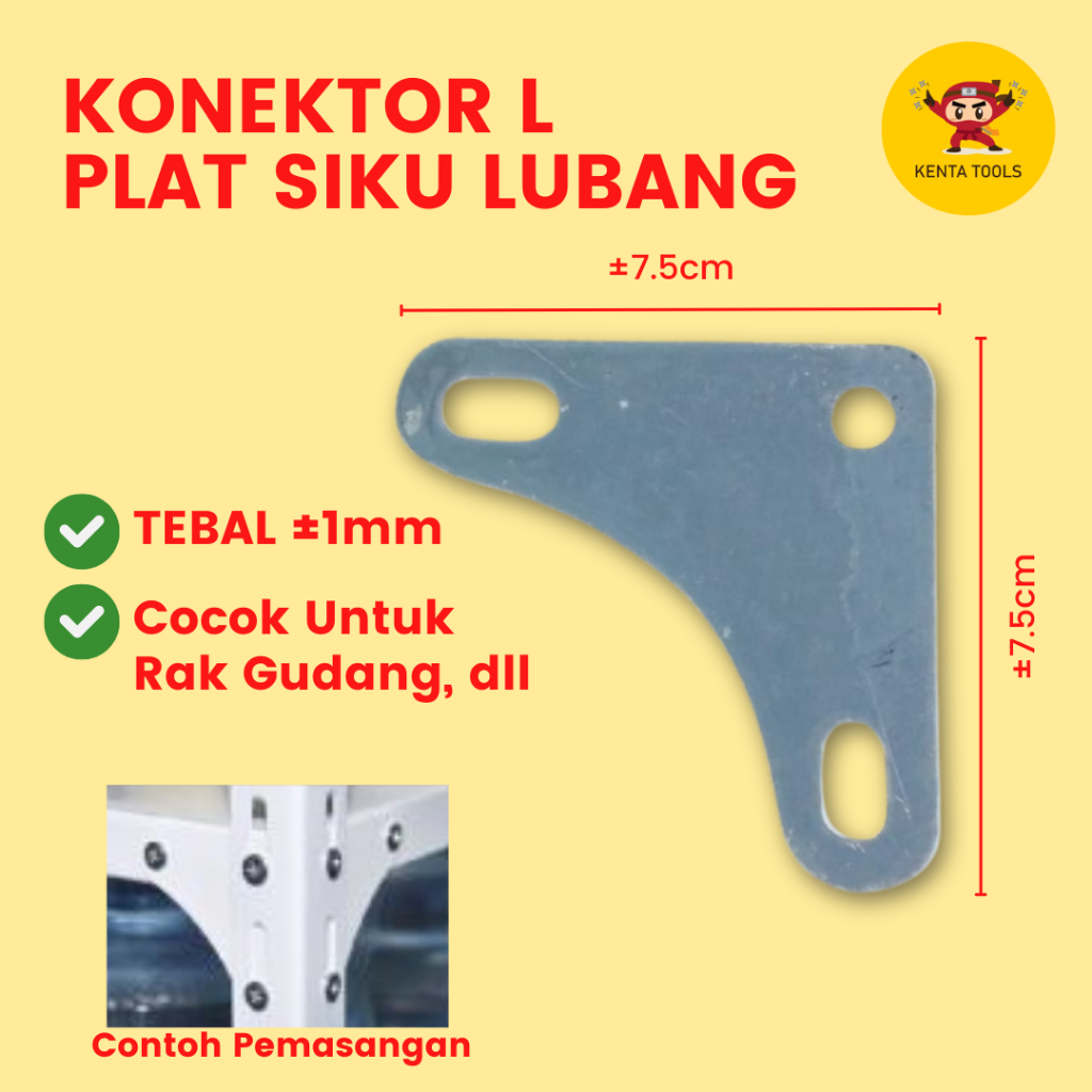 Plat Pelat Siku Lubang Rak Besi Slotted Angle Tebal 1mm