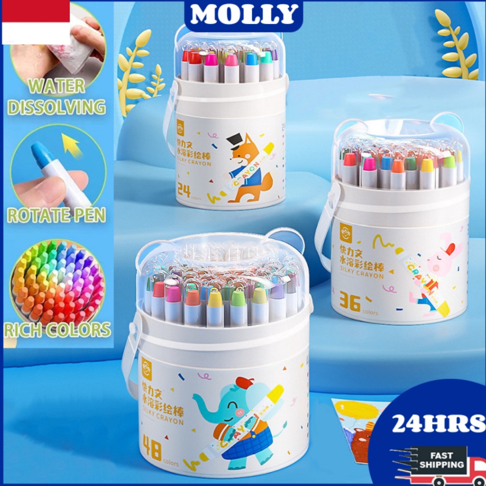 

KODE B68Y In stockWashable Silky Crayon 36 48 Warna Colorful Bucket Krayon Mewarnai Alat Warna Set Anak Wipe and Clean