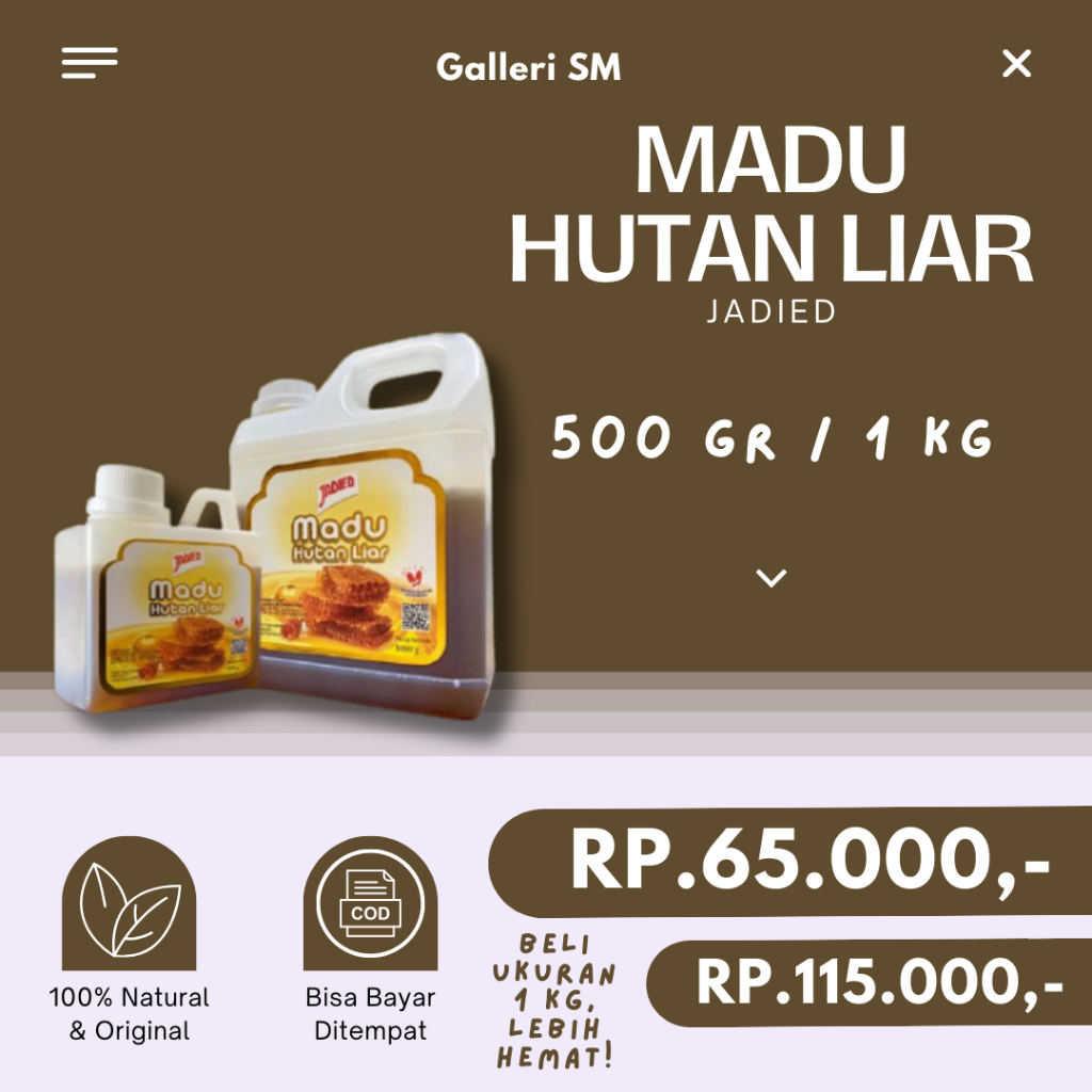 

Madu Hutan Liar Jadied 1 Kg 500 Gr Asli 100% Raw Honey Madu Murni Multiflora