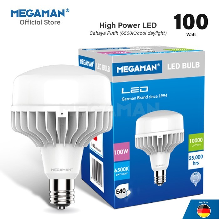 LAMPU LED 100W DAYLIGHT MEGAMAN 100 WATT 6500K BOHLAM PUTIH FITING E40