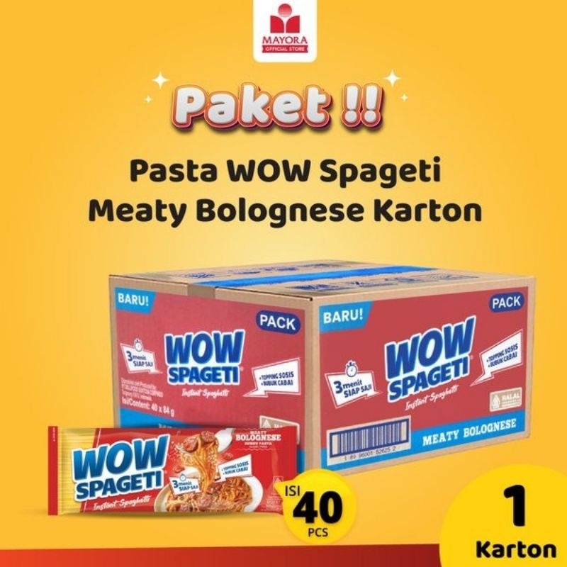 

1 KARTON SPAGHETTI WOW INSTAN SPAGHETTI RASA MEATY BOLOGNESE ISI 40 PCS X 84 GR