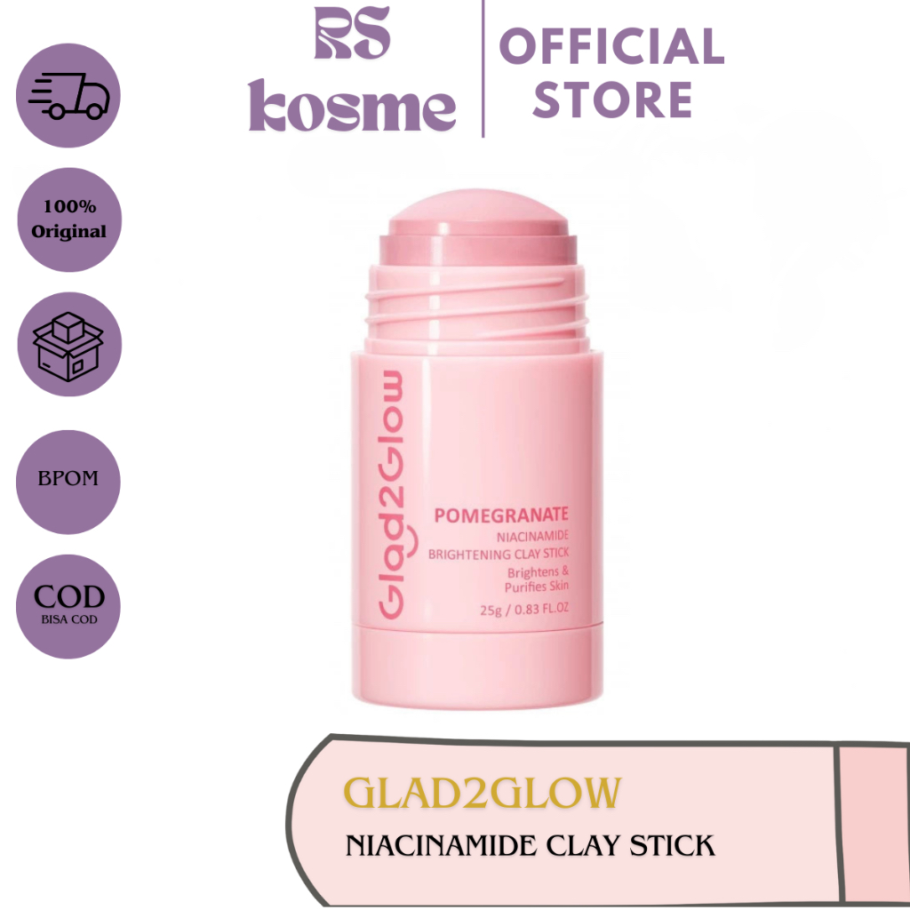 ￼GLAD2GLOW POMEGRANATE NIACINAMIDE BRIGHTENING CLAY STICK - CLAY MASK