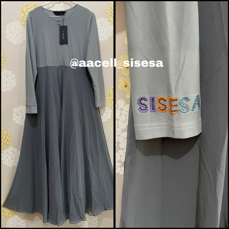Sisesa Dress Waqiah grey Swaro lengan new size 98/143