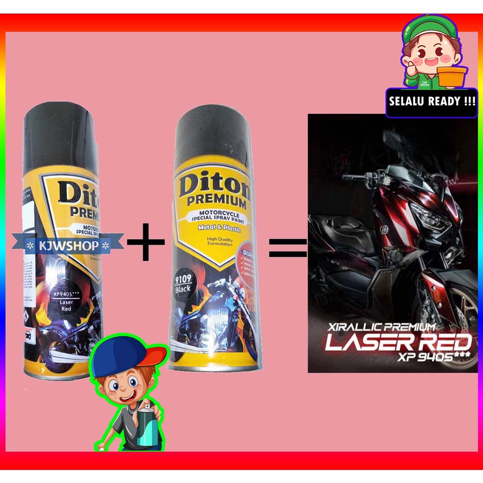 Super Berhadiah Paket Combo Hemat Bundling Diton Premium Xirallic XP945 Laser Red 4cc Cat Semprot Di
