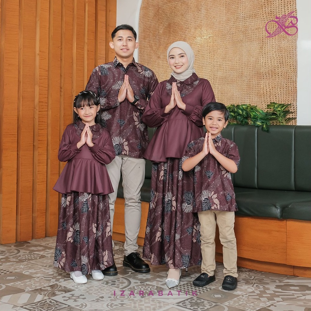 KODE M22K Amanda Burgundy  Izara Raya Collection Set Couple Family Set Rok Wanita  Kemeja Batik Pria