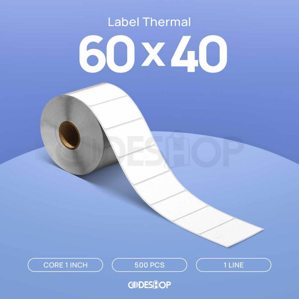 

Stiker Label Thermal 60x40 mm Codeshop Premium 1 Line Core 1 Inch Isi 500 Pcs Printer Barcode Barang Termal