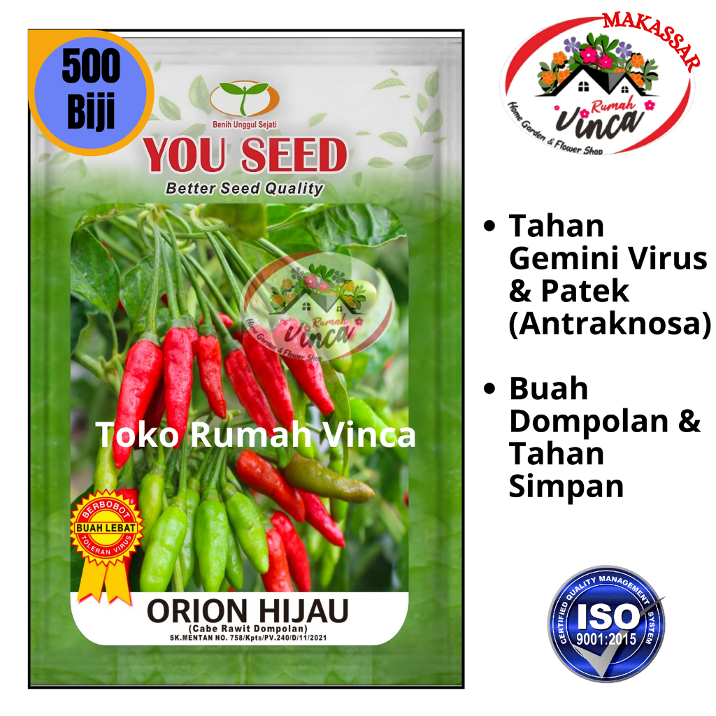 Benih Bibit Cabe Rawit Ijo dompolan ORION HIJAU 500s You Seed Tipe Siramos