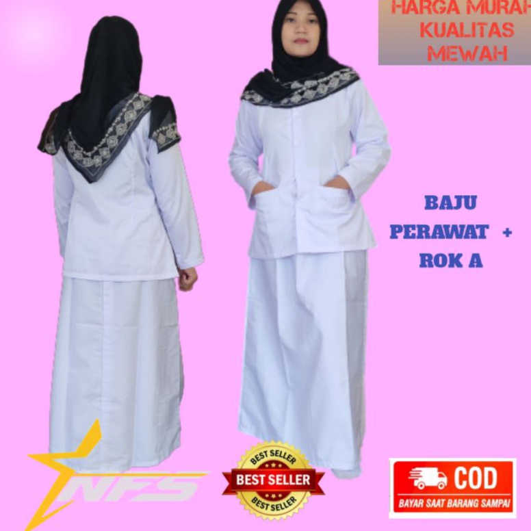 KODE G43I setelan seragam perawat bidan putih dengan rok A baju dinas seragam kerja