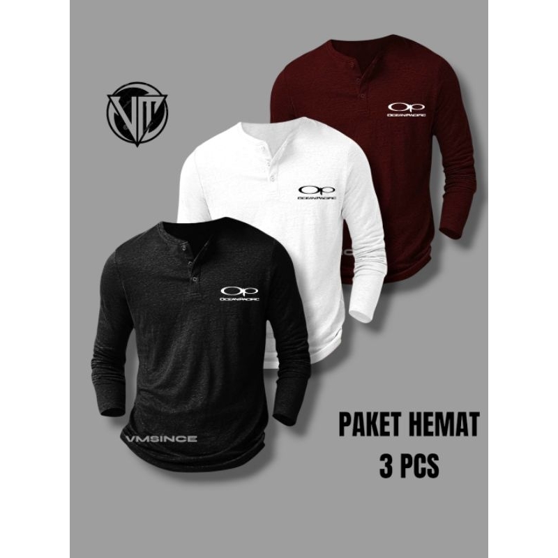 KAOS HANLEY LOGO OP/KAOS KANCING 3 LENGAN PANJANG/KAOS KANCING PRIA/KAOS PRIA