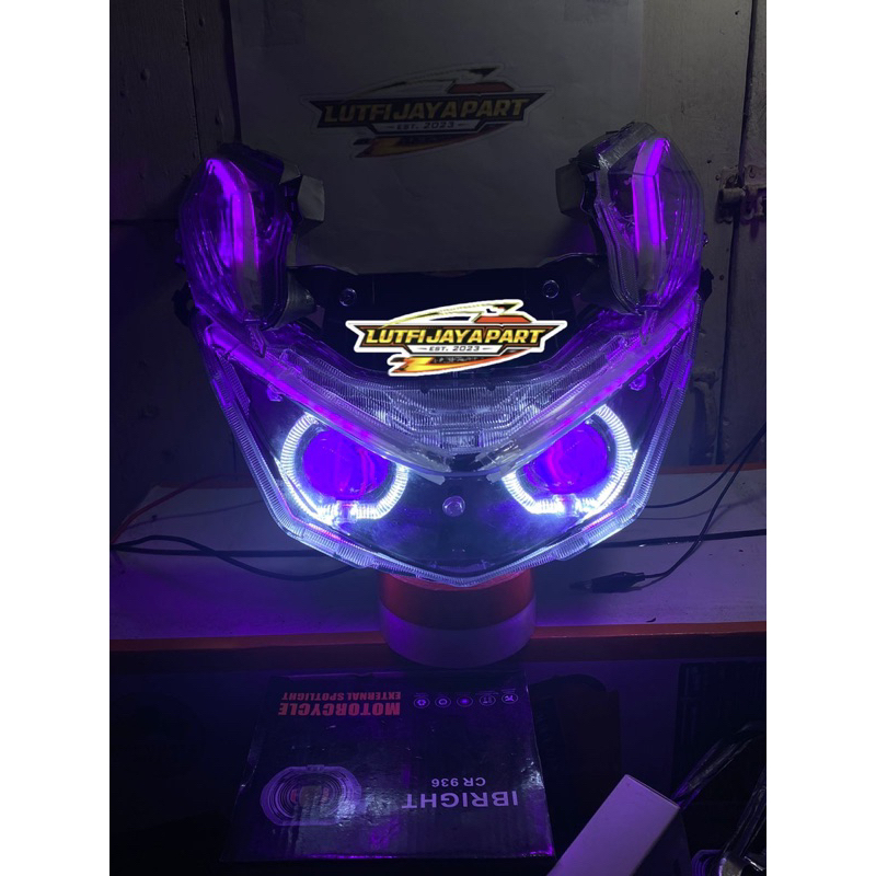 Paket Fullset Reflektor dan sen Beat deluxe 2020-2023 super Gans set Double Biled ala 2,5 inci plus 