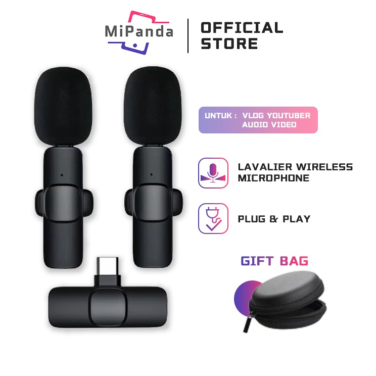 Limited  Mipanda Clip On Wireless Mic Wireless HP Lavalier Microphone Portable Mic Untuk Kamera Vlog