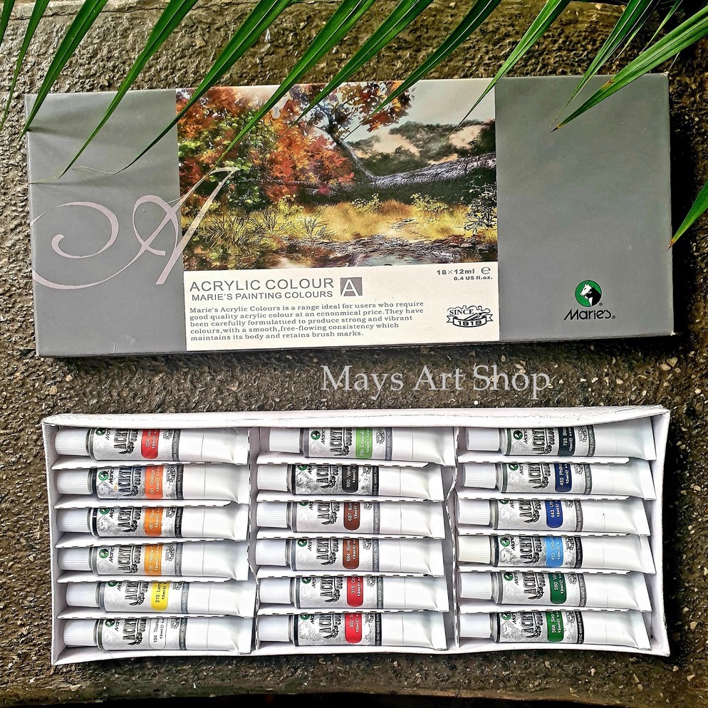 

KODE I92E Cat Akrilik Maries Acrylic Colour Set 18 Warna x 12 ml Maries Color Set 18x12 ml 818B Lukis Kanvas Paint Murah