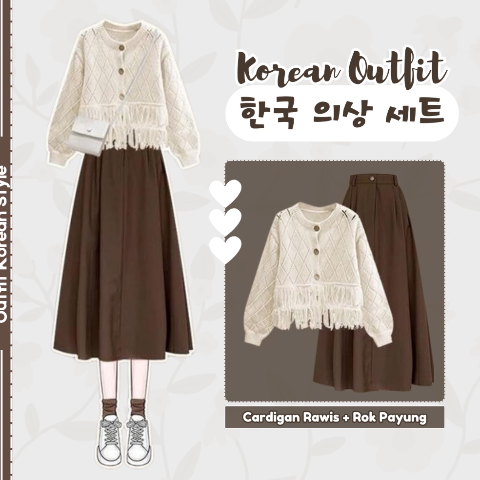 Super Stok SLR  Set Alio  Outfit Rok dan AtasanCardigan Rajut  Rok Payung WanitaOne Set Korean Style