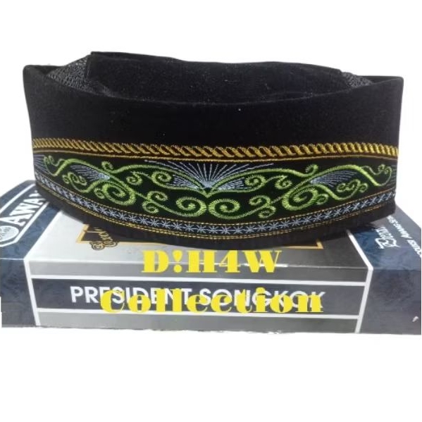 Songkok peci kopiah hitam motif Aceh bordir Farnifa anak dan dewasa