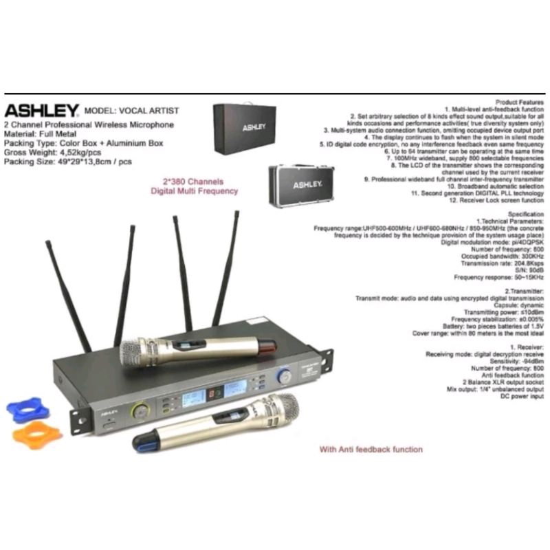 Mic Wireless Ashley VOCAL ARTIS 2BH Handled Free Hardcase ORIGINAL