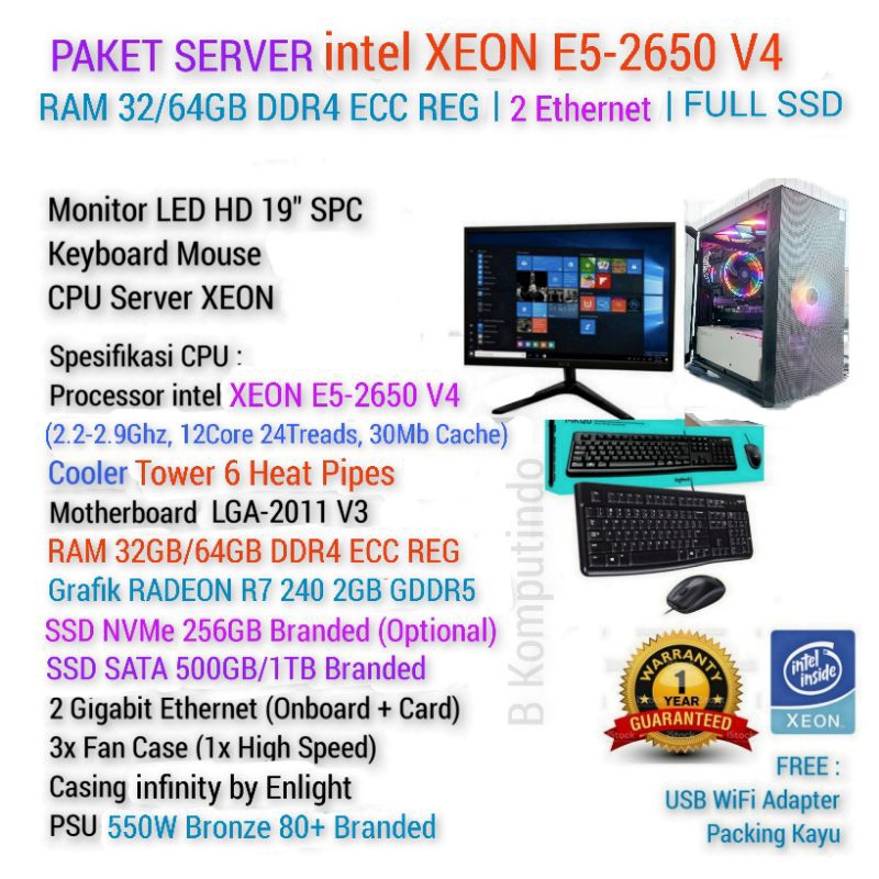 PAKET LENGKAP SERVER E5 V3 | RAM DDR4 | FULL SSD | SERVER ANBK UNBK PULSA KLINIK