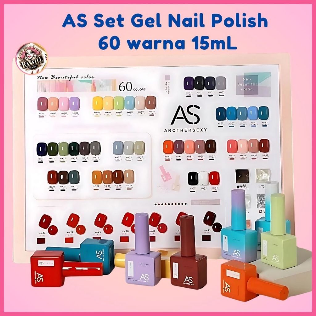 Ready Paket Set Lengkap UV Nail Gel Polish AS / Another Sexy **60 WARNA** 15ml