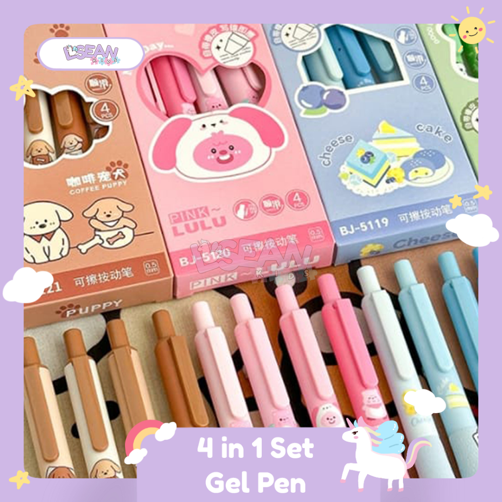 

Set Bolpen Lucu Korea Isi 4 Bisa Dihapus Aesthetic Erasable Click Pen 0.5 mm