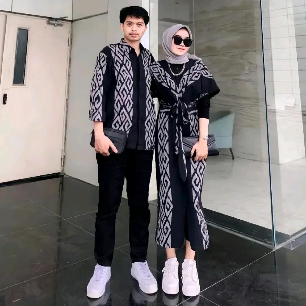 Ready baju tenun pria wanita Couple gamis  tenun pasangan Set Baju Wanita Pasangan Keluarga Katun Ba
