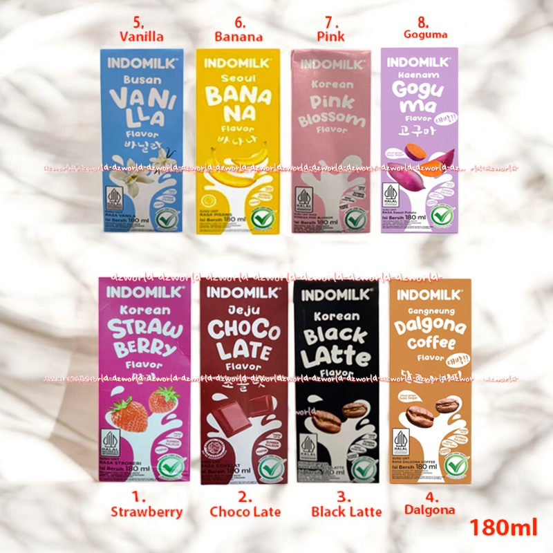 

Indomilk 180ml Strawberry Chocolate Korean Pink Blossom Dalgona Goguma Flavor Susu UHT Siap Minum Vanilla Banana Black Latte Susu Indo Milk Uht