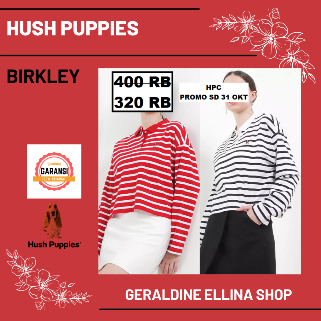 Kaos kerah lengan panjang Hush Puppies wanita original sale seri BIRKLEY