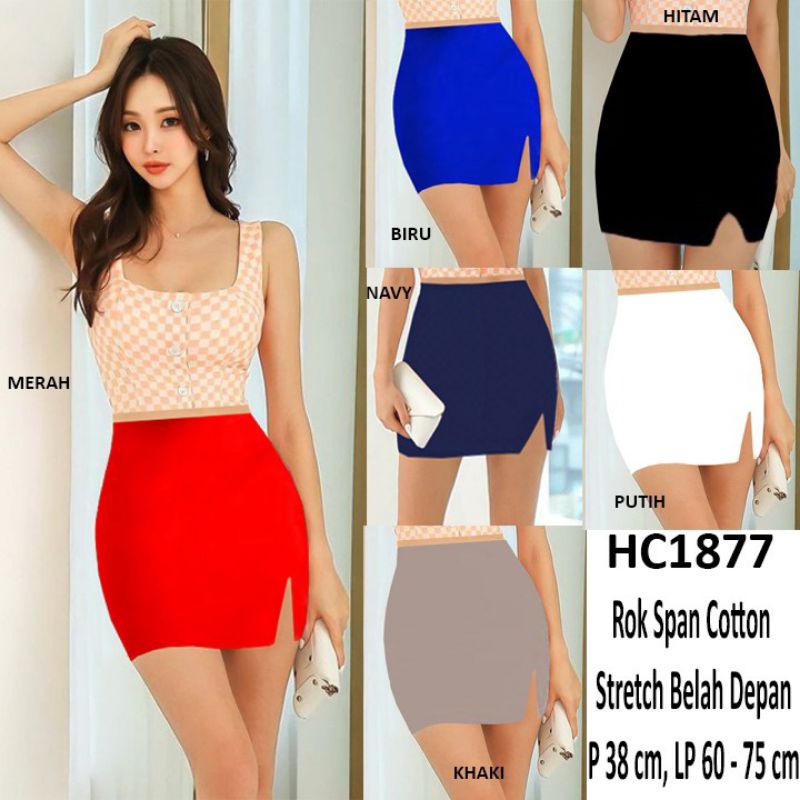 Happyline.12 HC1877 mini skirt belah depan Cotton Stretch premium / rok pendek / rok mini / rok skir