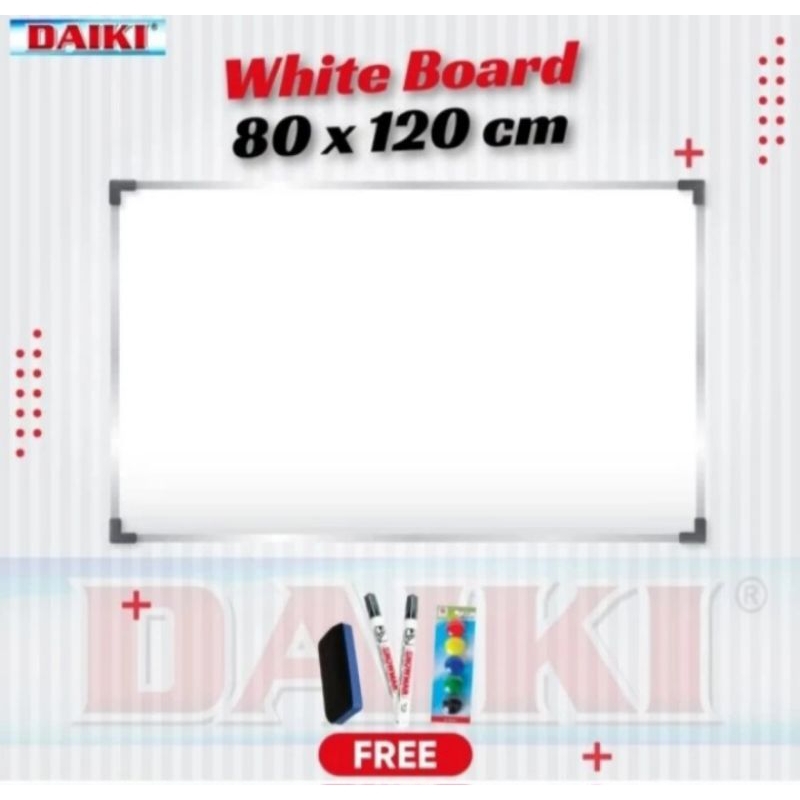 

DAIKI Papan tulis White board Single face Magnetic gantung uk 80 x 120 cm / 90 x 120 cm.