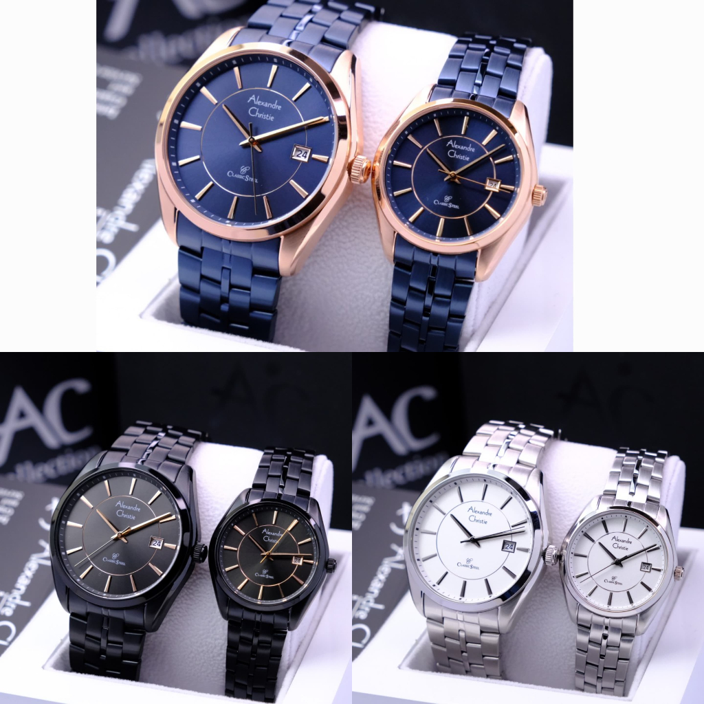 JAM TANGAN COUPLE ALEXANDRE CHRISTIE AC 8578 AC8578 ROSEGOLD BLUE ORIGINAL