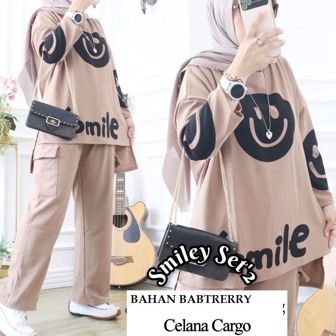 KODE E86B HS  SMILE SET CELANA CARGO BABYTERRY PRINTING LD 11  SETELAN SMILE  ONE SET SMILE  SETELAN