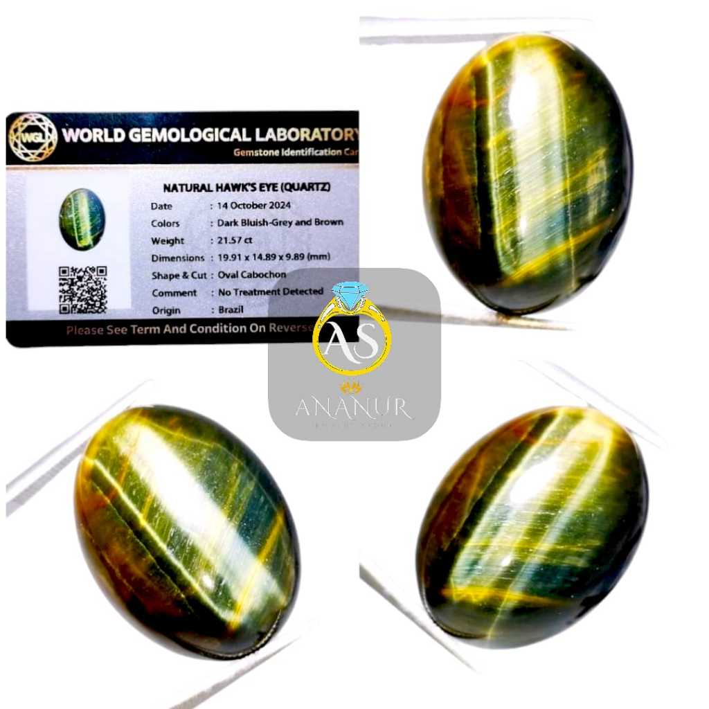 Batu Permata Natural Hawk's Eye Quartz Brazil / TIGER EYE Plus Memo