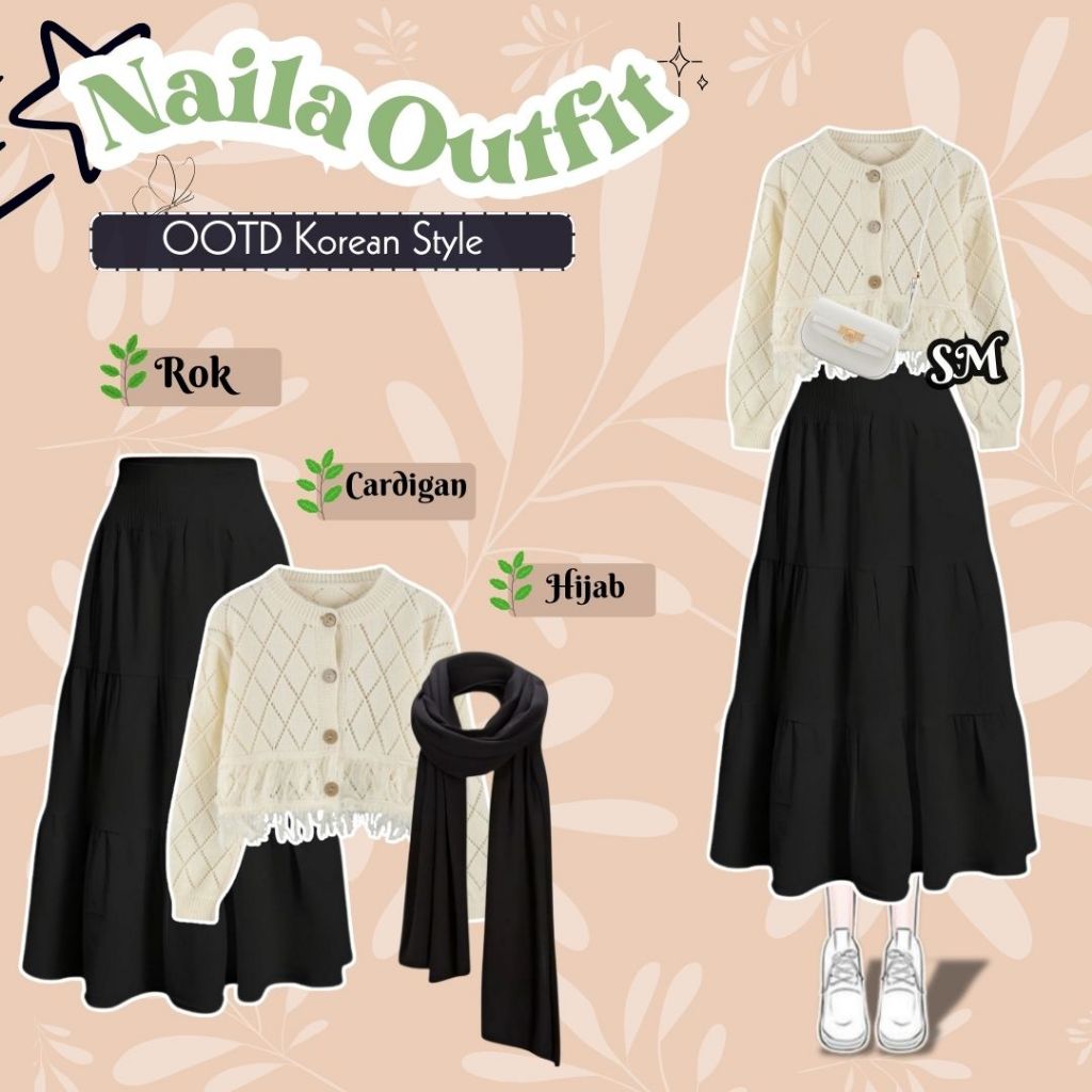 SM - Darcie Outfit 3in1 (Hijab + Cardigan + Rok) OOTD Korean Style
