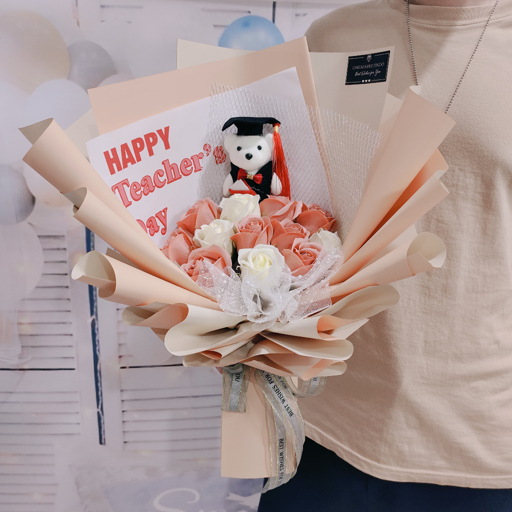 

Buket bunga Teacher Day - kado Guru Premium - Graduation Flower 12S+1W