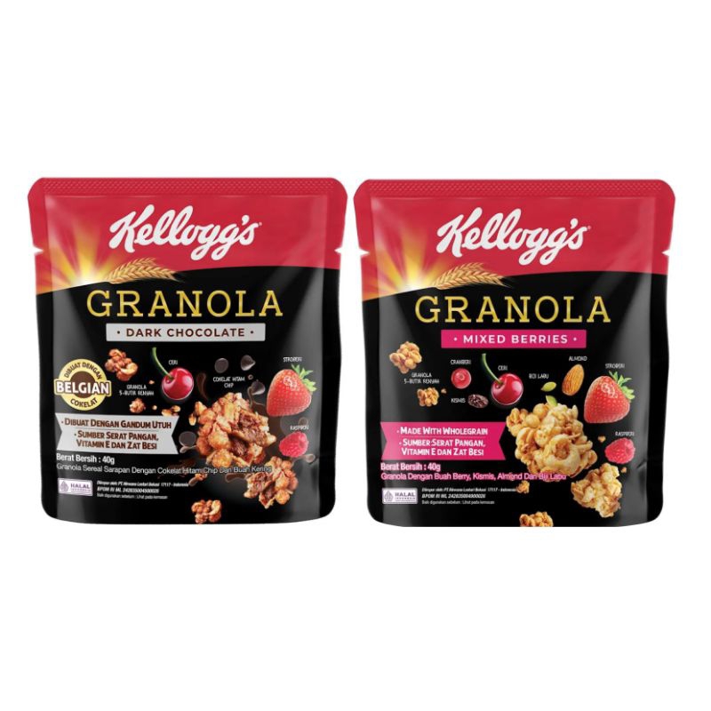 

Kelloggs Granola 40g dark chocolate mixed berries Sereal Sarapan