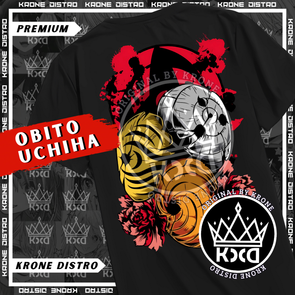 KRONE Kaos Anime TOPENG OBITO Premium 24s - Tshirt Distro Obito Uchiha Unisex Dewasa