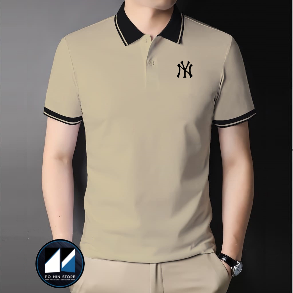 Kaos Kerah Kombi Logo NY / Kaos Pria Logo NY / Polo Shirt Kerah Kombi